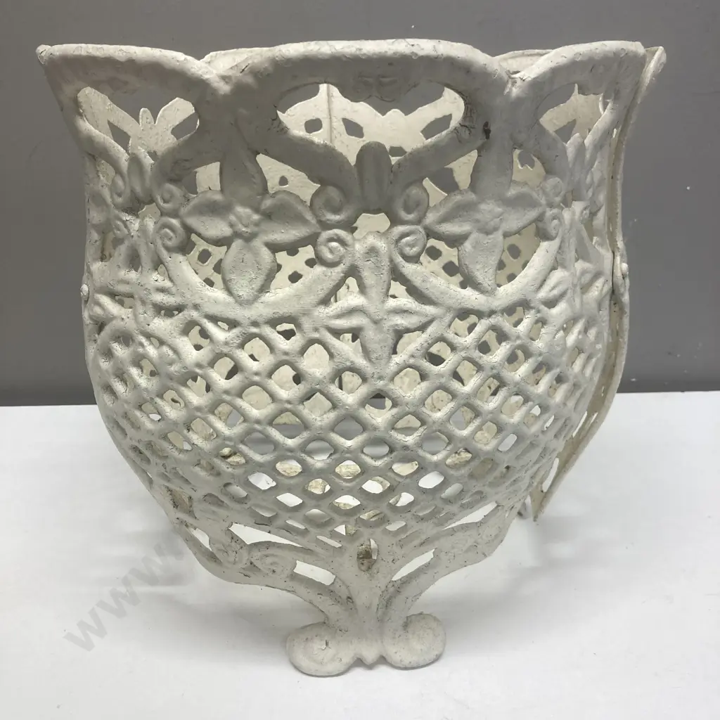 Vintage Cast Aluminium Footed Lattice Pot Plant Holder, Victorian Lace, 30 x 31cm Image 1++