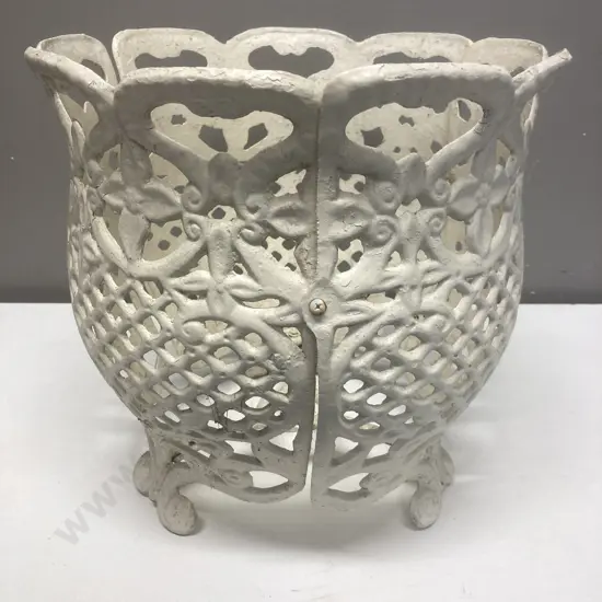 Vintage Cast Aluminium Footed Lattice Pot Plant Holder, Victorian Lace, 30 x 31cm