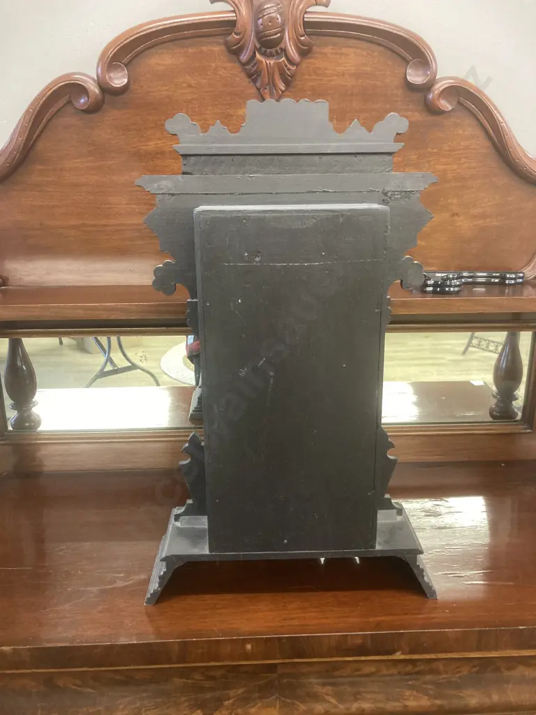 Antique Ansonia Gingerbread Wooden Chiming Mantel Clock With Key, H56cm Image 1++