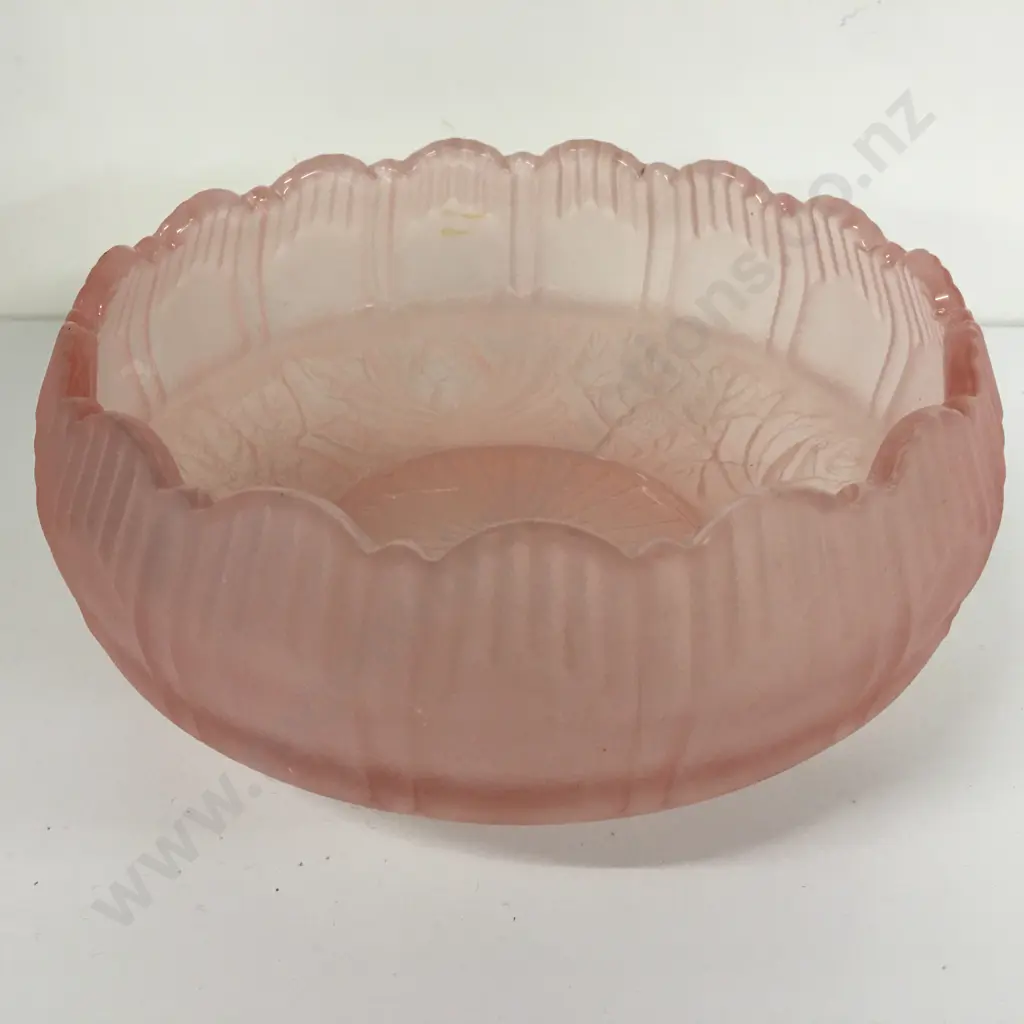 1920s Art Deco Pink Sowerby Glass Rose Bowl H9,Dia17cm. Image 1++