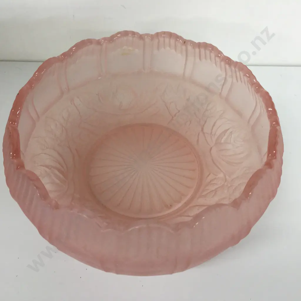 1920s Art Deco Pink Sowerby Glass Rose Bowl H9,Dia17cm. Image 1++