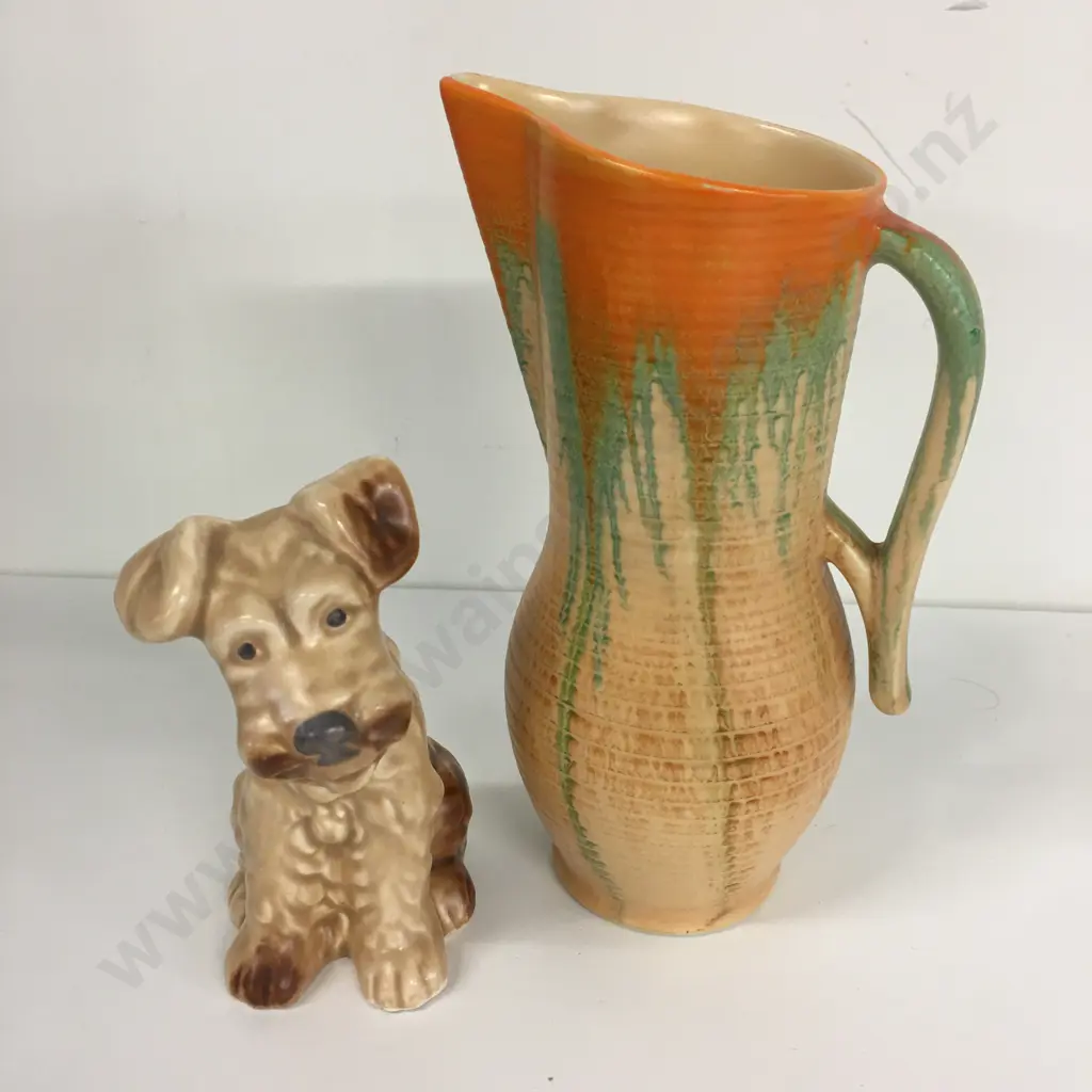 Vintage Sylvac Terrier Sitting Dog Figurine H13cm & Crown Devon Jug #434.7 Image 1++
