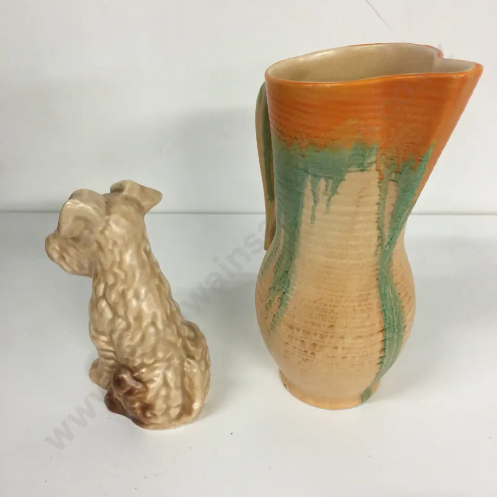 Vintage Sylvac Terrier Sitting Dog Figurine H13cm & Crown Devon Jug #434.7 Image 1++