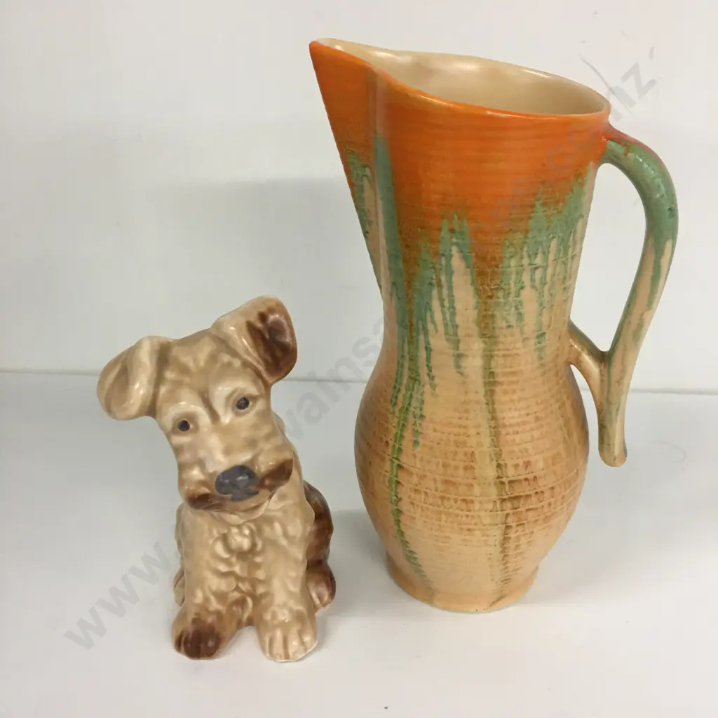 Vintage Sylvac Terrier Sitting Dog Figurine H13cm & Crown Devon Jug #434.7 Image 1++