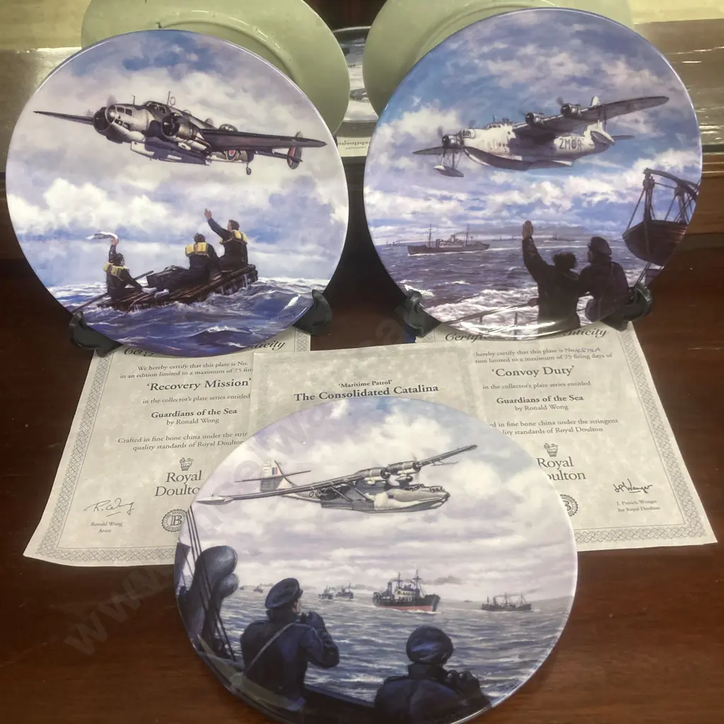 Royal Doulton Guardians Of The Sea Ltd Edition Collectors Plates x3, Boxed With COA & All In A Days Work Spitfire Plate Image 1++