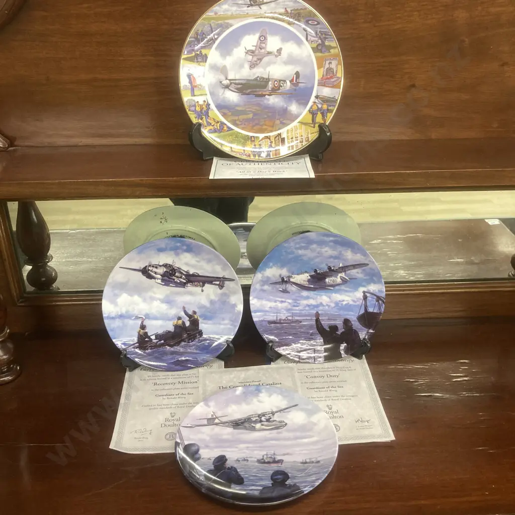 Royal Doulton Guardians Of The Sea Ltd Edition Collectors Plates x3, Boxed With COA & All In A Days Work Spitfire Plate Image 1++