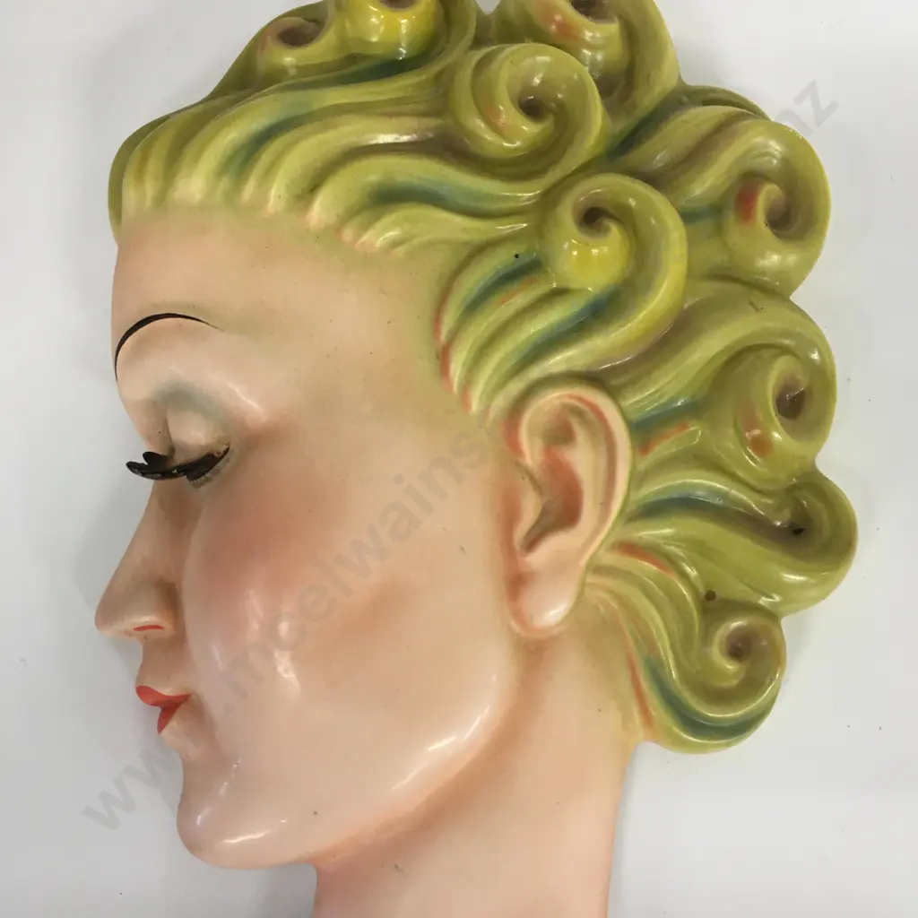 Rare W Goebel Art Deco Lady With Curls Wall Mask Designed By Agnes Richardson (slight af to neck) Image 1++