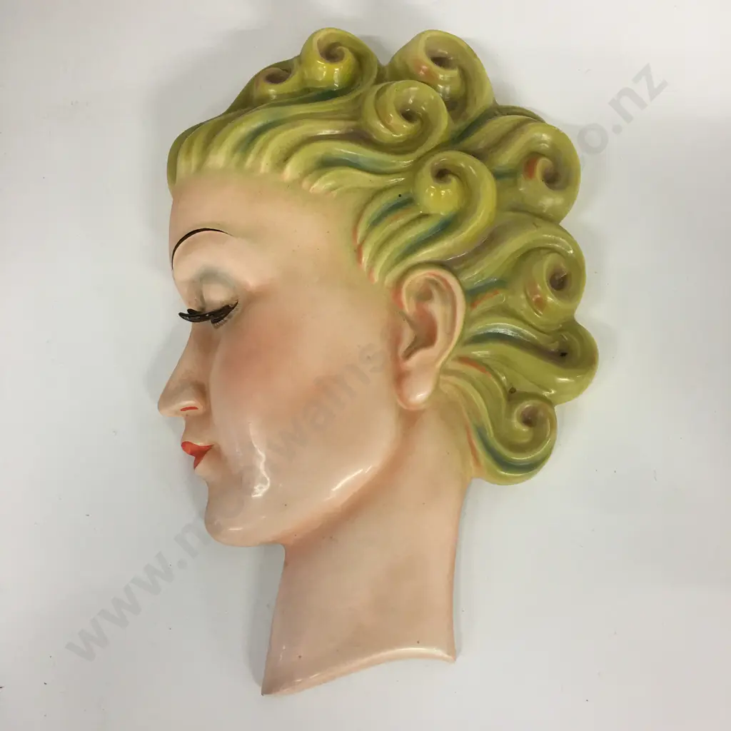 Rare W Goebel Art Deco Lady With Curls Wall Mask Designed By Agnes Richardson (slight af to neck) Image 1++