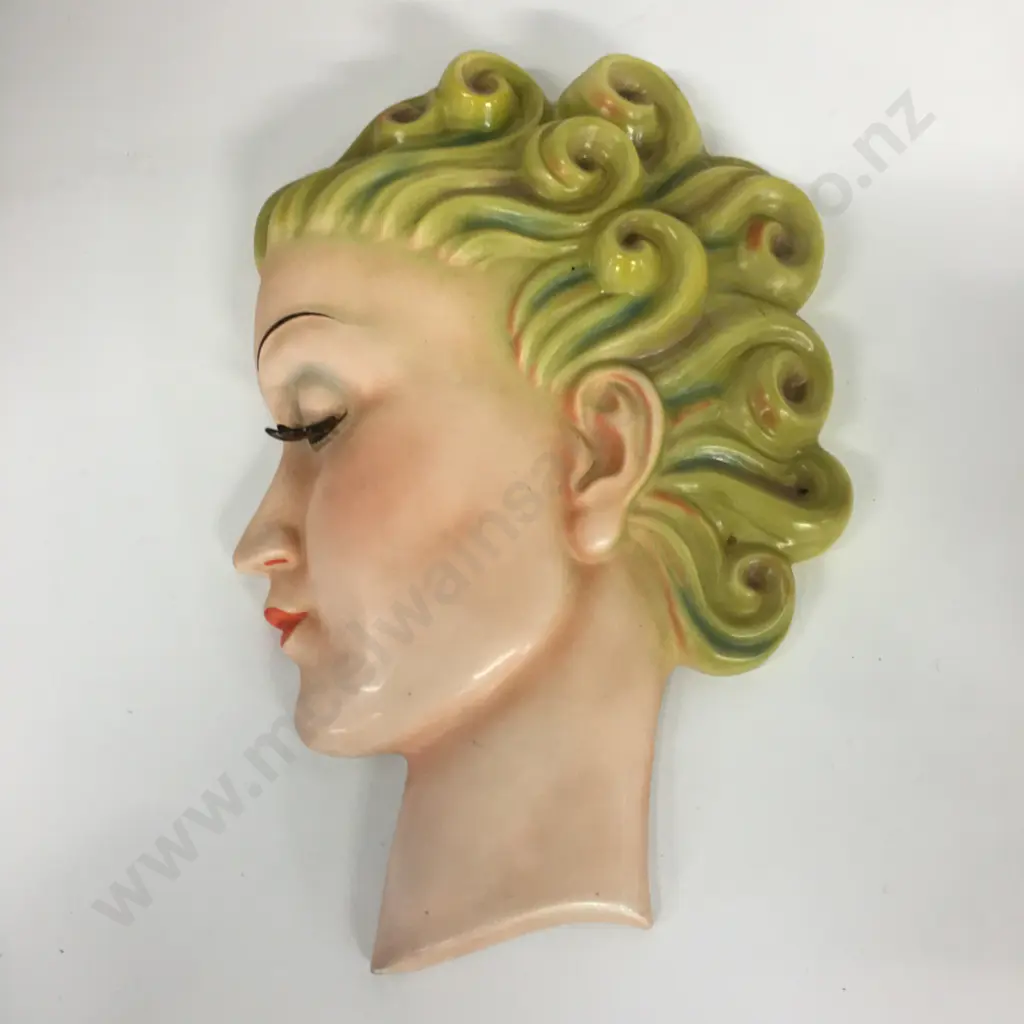 Rare W Goebel Art Deco Lady With Curls Wall Mask Designed By Agnes Richardson (slight af to neck) Image 1++