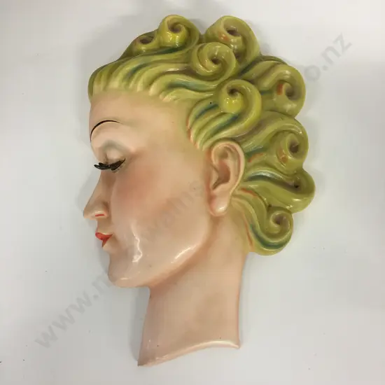 Rare W Goebel Art Deco Lady With Curls Wall Mask Designed By Agnes Richardson (slight af to neck)