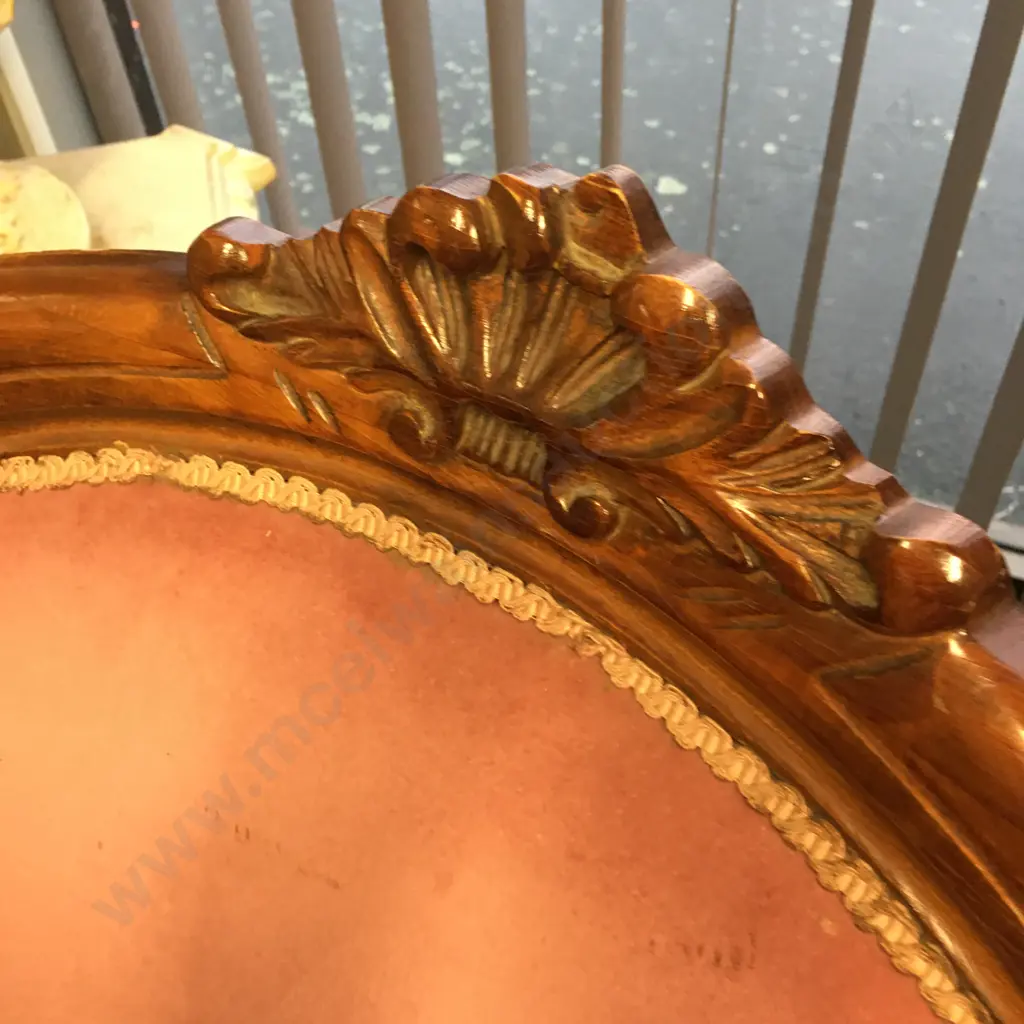 Victorian Lounge Chair, Pink Upholstery, Heavily Carved, Armed Image 1++