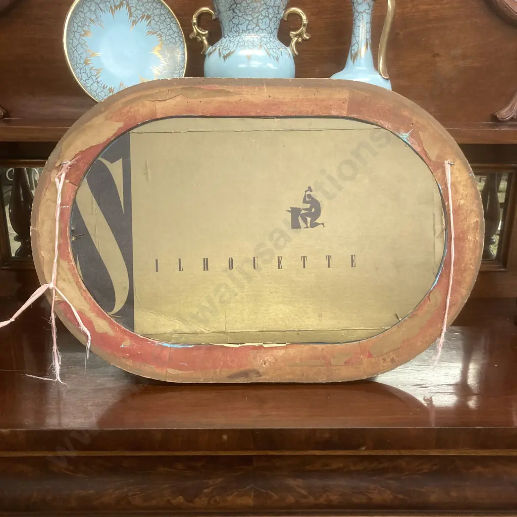 Antique Walnut Framed Oval Mirror With Raised Floral Detail, 41 x 61cm Image 1++