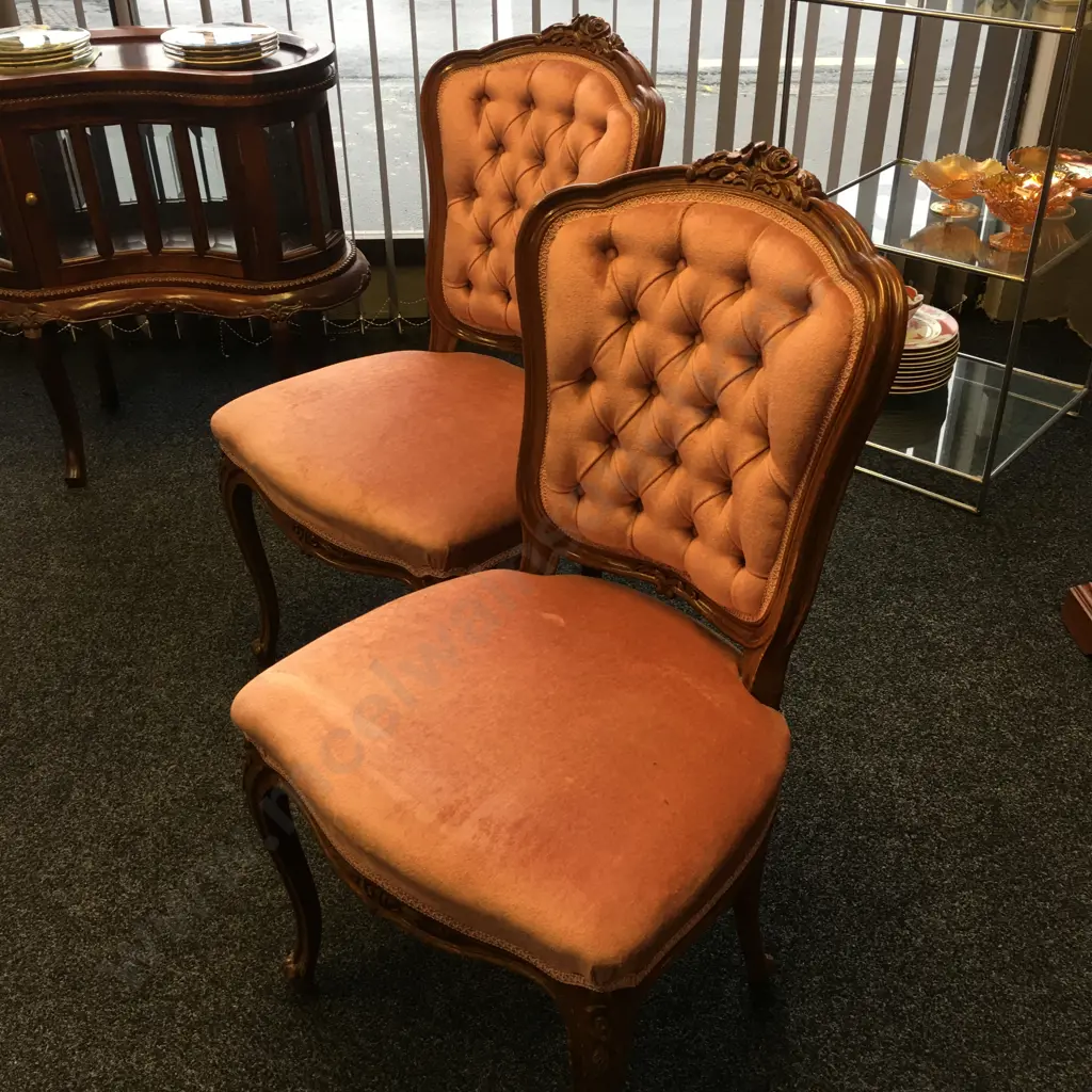 Pair of Antique Pink Button Back Mahogany Dining Chairs Image 1++
