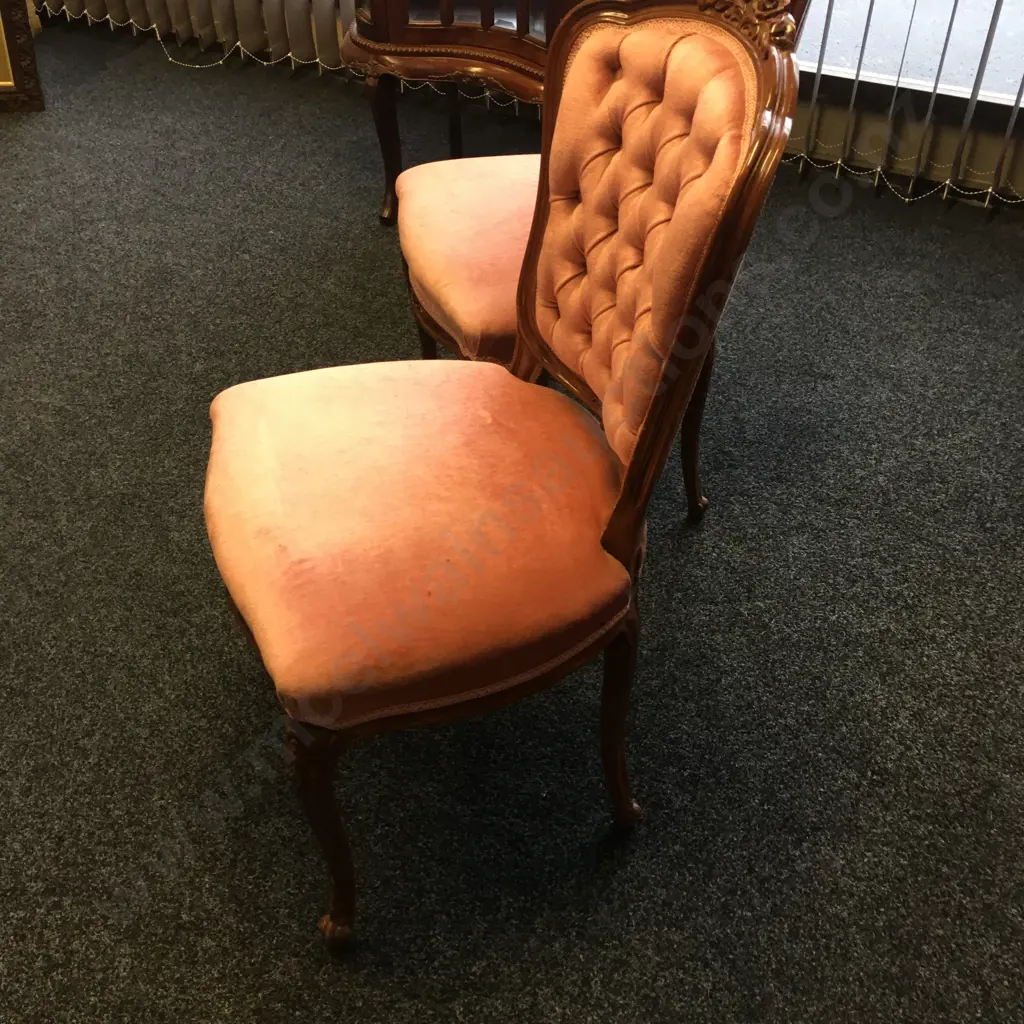 Pair of Antique Pink Button Back Mahogany Dining Chairs Image 1++