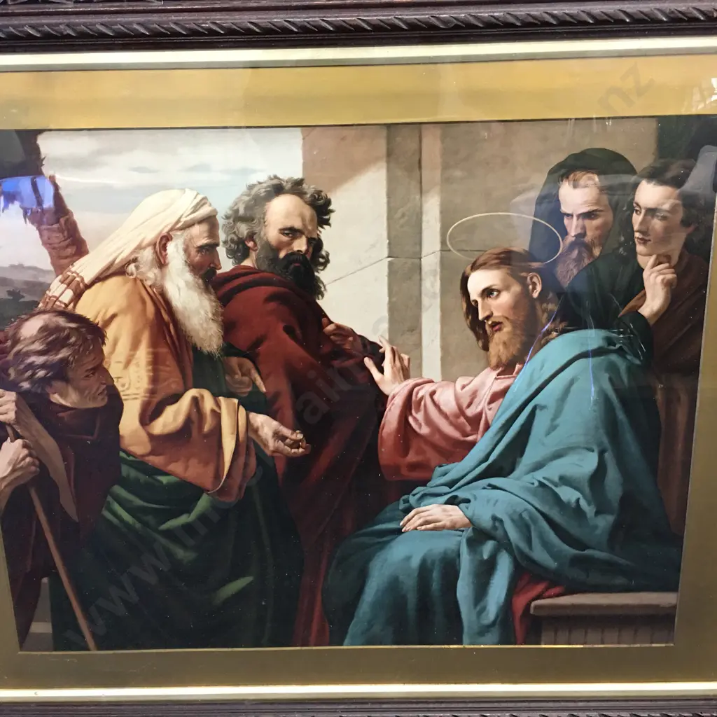 Vintage Wooden Ornate Framed Artwork Religious Scene H68,W83cm.  Image 1++