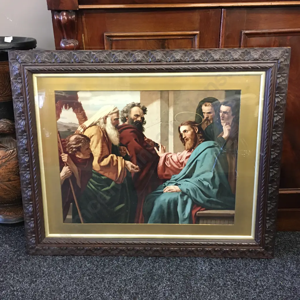 Vintage Wooden Ornate Framed Artwork Religious Scene H68,W83cm.  Image 1++