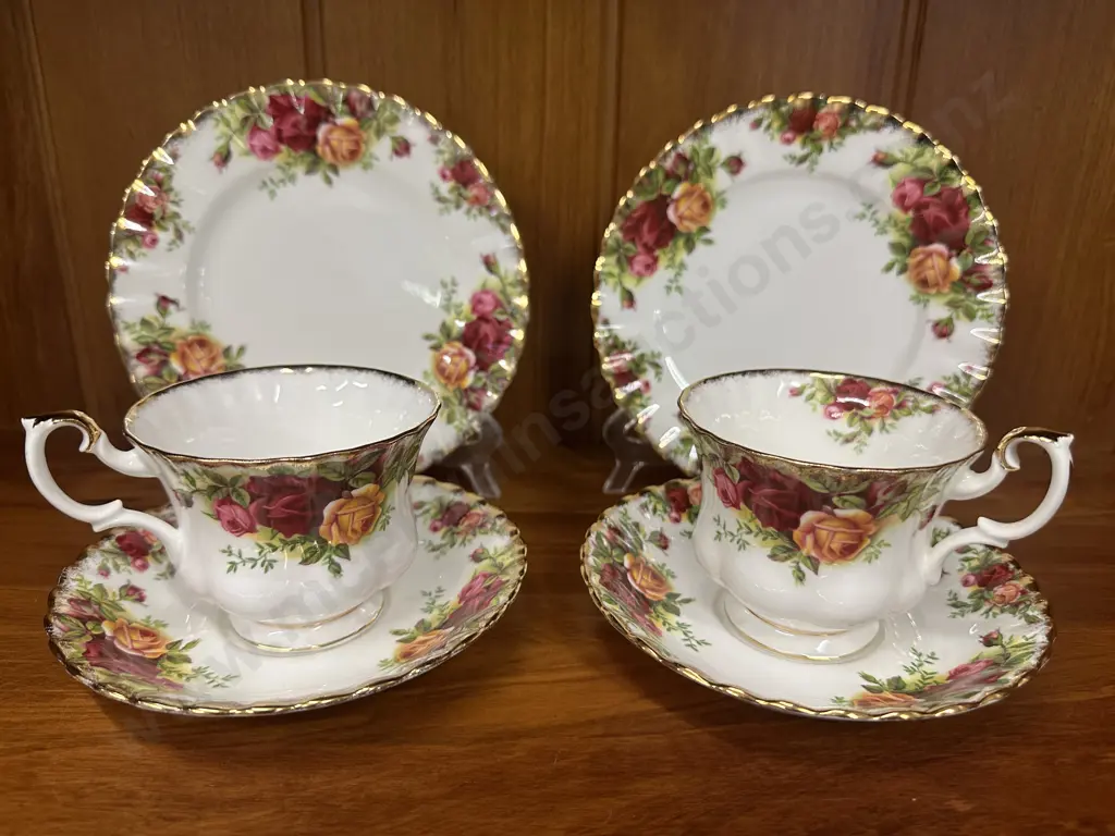 Pair Of Royal Albert 'Old Country Roses' China Trios Image 1++