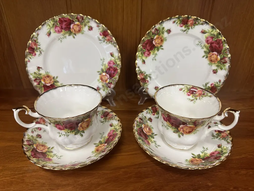 Pair Of Royal Albert 'Old Country Roses' China Trios Image 1++