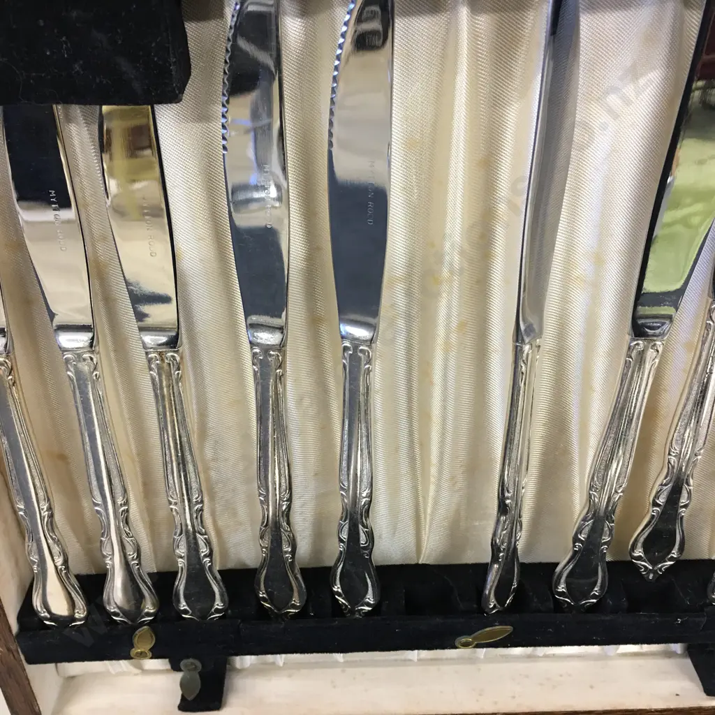 Mytton Rodd Silver Plated Cutlery In Vintage Oak Canteen, 42 Pieces Image 1++