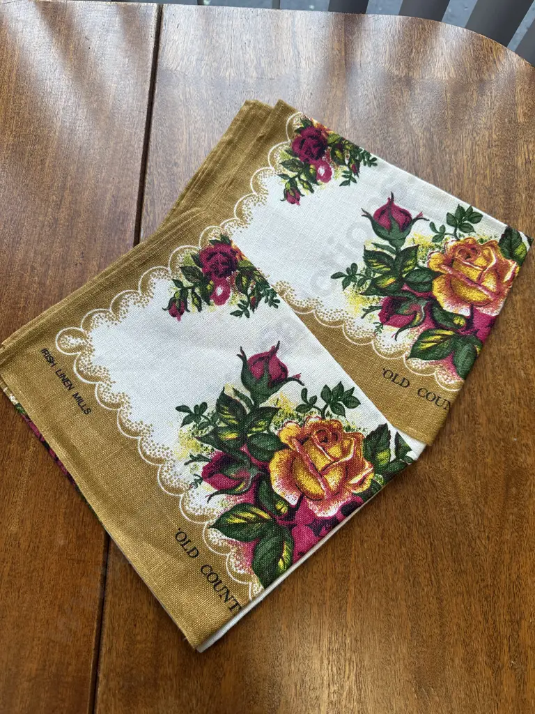 Pair Of Royal Albert 'Old Country Roses' Irish Linen Mills Tea Towels Image 1++