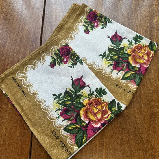 Pair Of Royal Albert 'Old Country Roses' Irish Linen Mills Tea Towels
