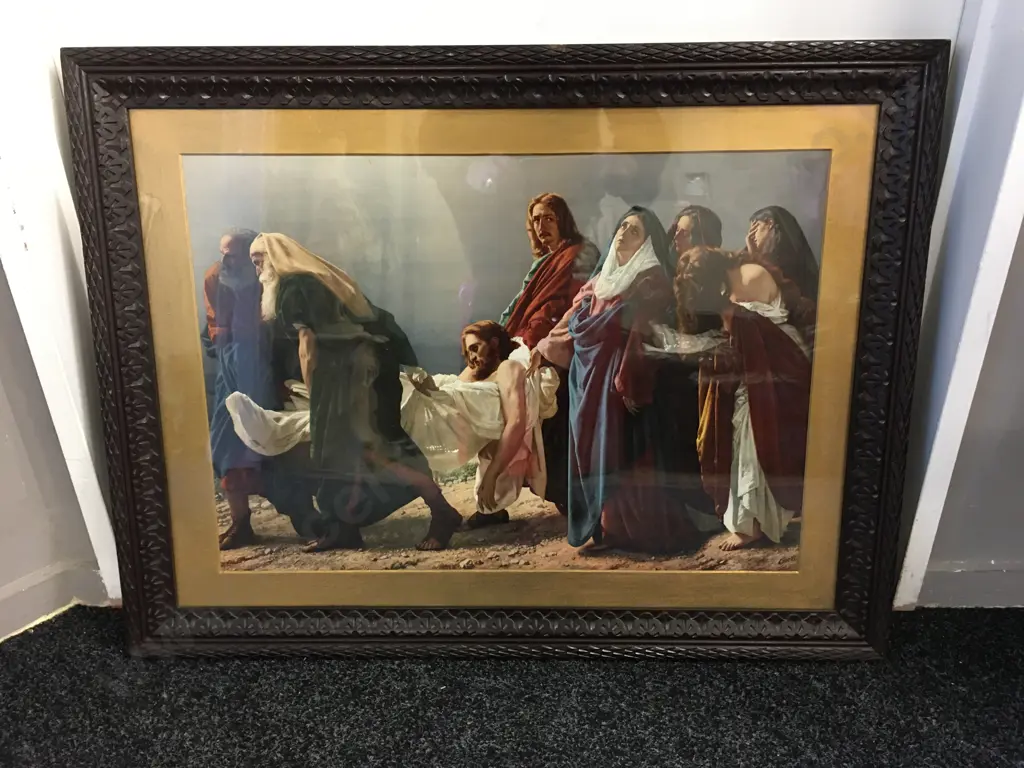 Vintage Wooden Ornate Framed Artwork Titled 'The Etombment Of Christ' 1864-1870 By Antionio Ciseri H58,W76cm. Image 1++