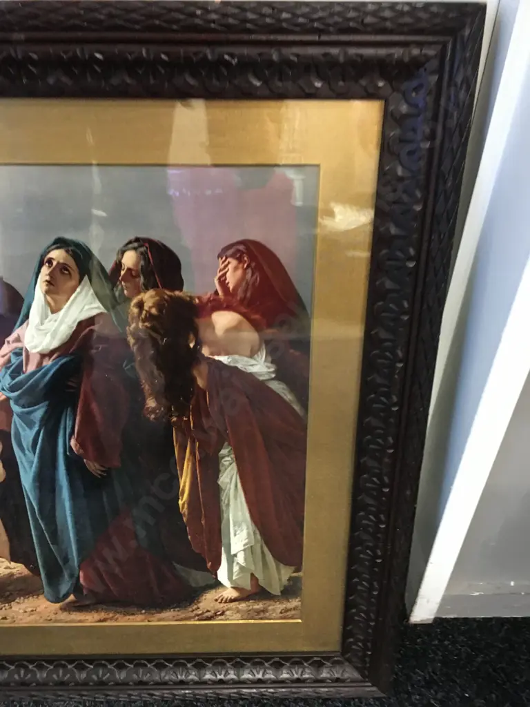 Vintage Wooden Ornate Framed Artwork Titled 'The Etombment Of Christ' 1864-1870 By Antionio Ciseri H58,W76cm. Image 1++