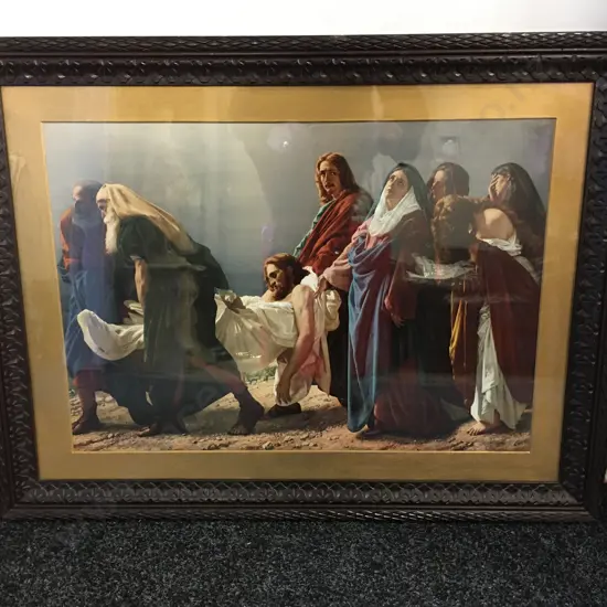 Vintage Wooden Ornate Framed Artwork Titled 'The Etombment Of Christ' 1864-1870 By Antionio Ciseri H58,W76cm.