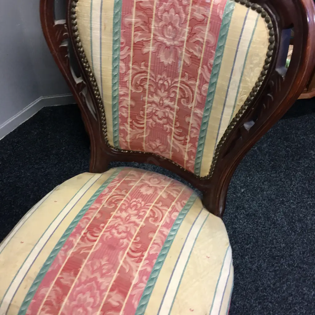 Ornate Carved Dining Chair, Metal Domed Fabric Back Image 1++