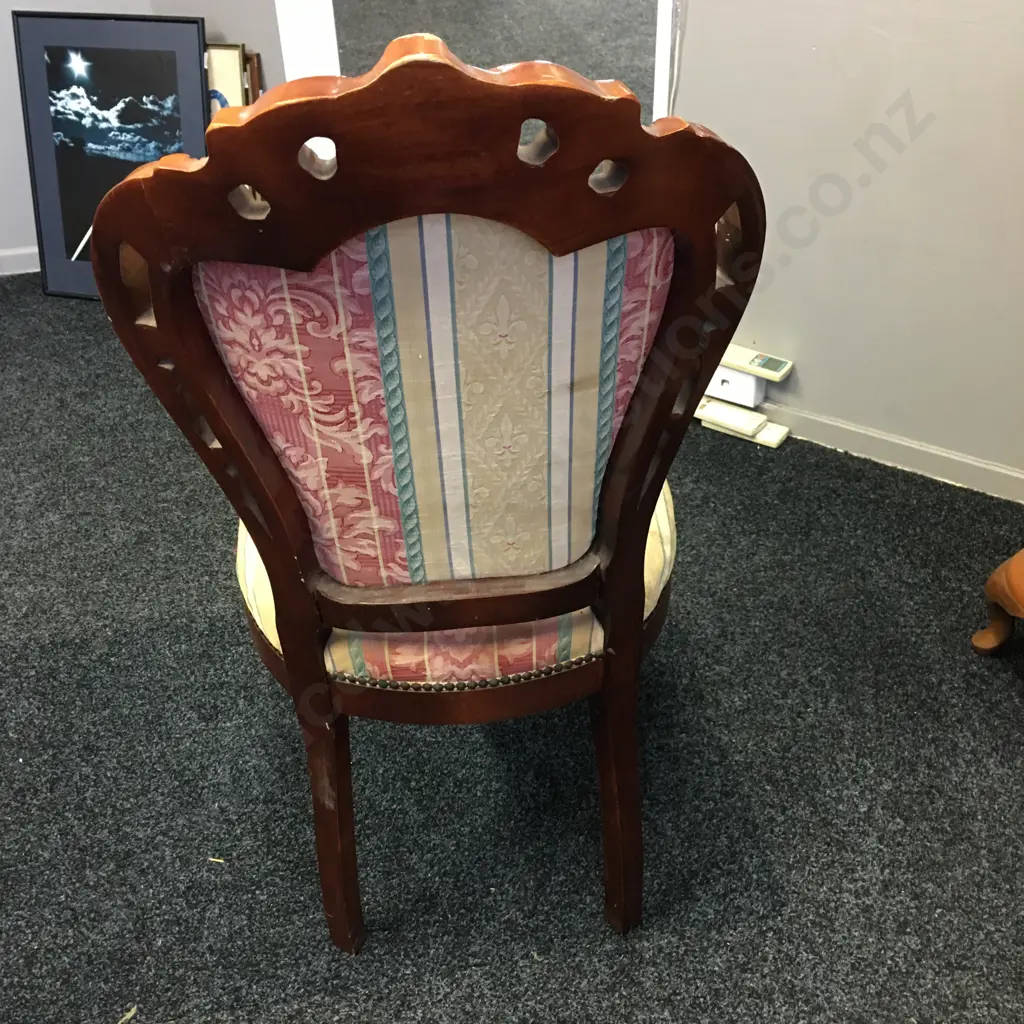 Ornate Carved Dining Chair, Metal Domed Fabric Back Image 1++