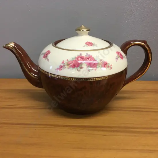 Arthur Wood Teapot Brown With Gold Trim & Vintage Flowers