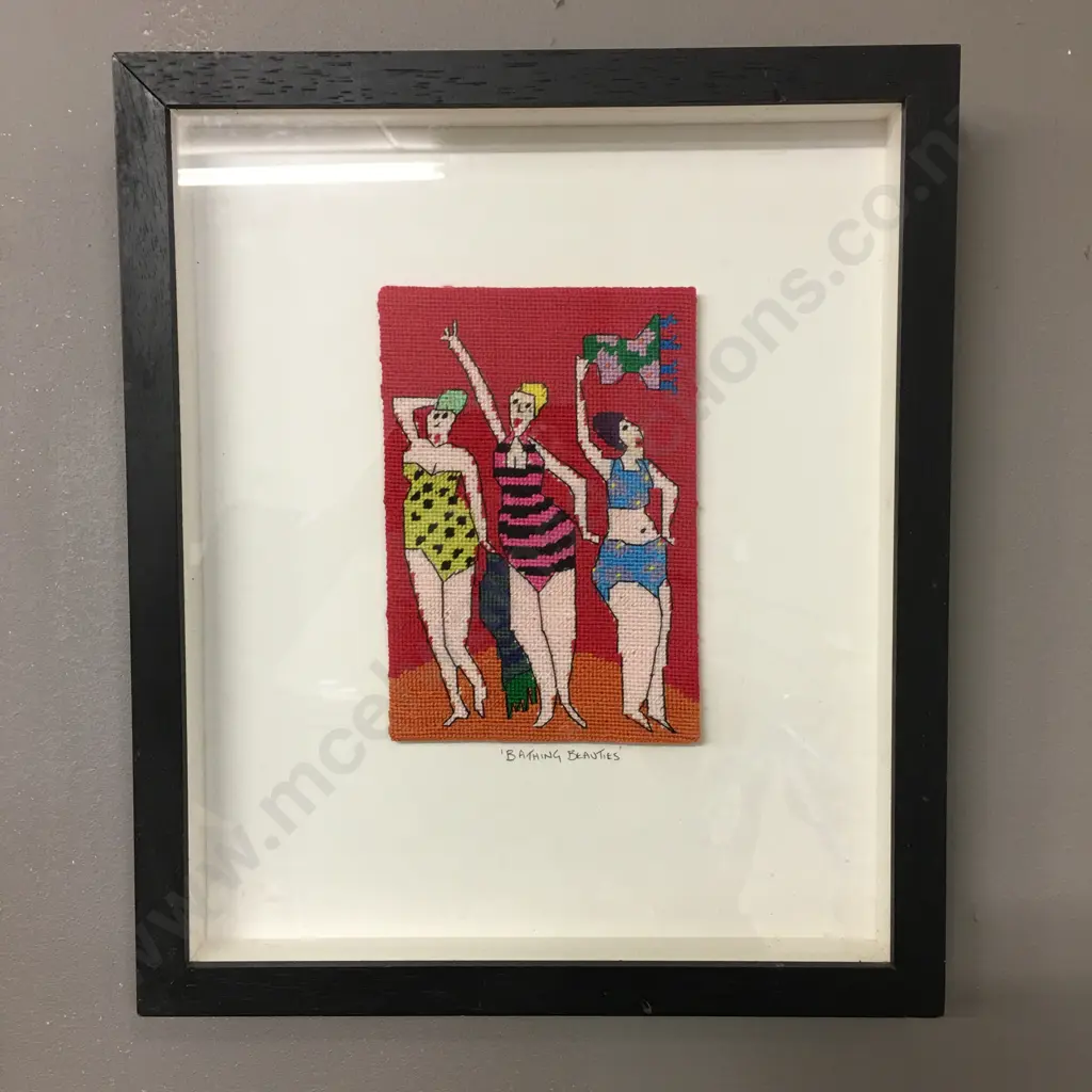 Framed Cross Stitch Artwork 'Bathing Beauties' H32cm & 'Bring On The Men Slaves' Image 1++
