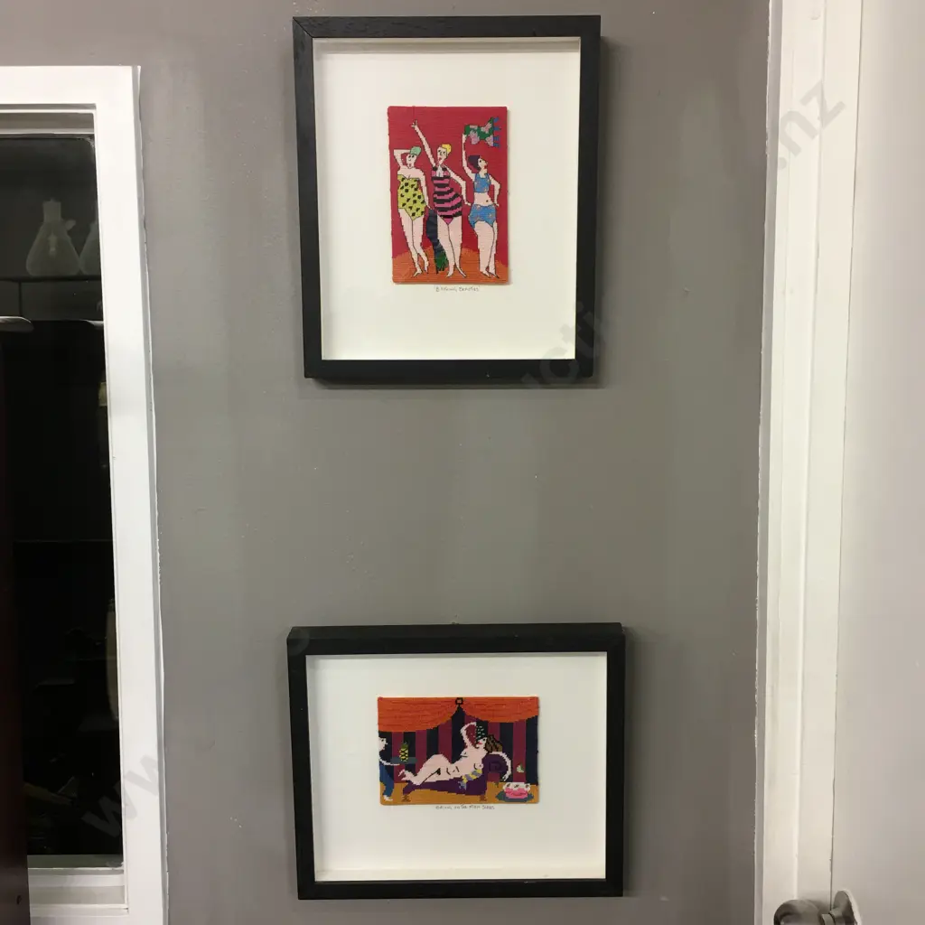 Framed Cross Stitch Artwork 'Bathing Beauties' H32cm & 'Bring On The Men Slaves' Image 1++