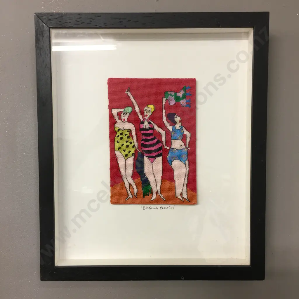 Framed Cross Stitch Artwork 'Bathing Beauties' H32cm & 'Bring On The Men Slaves' Image 1++
