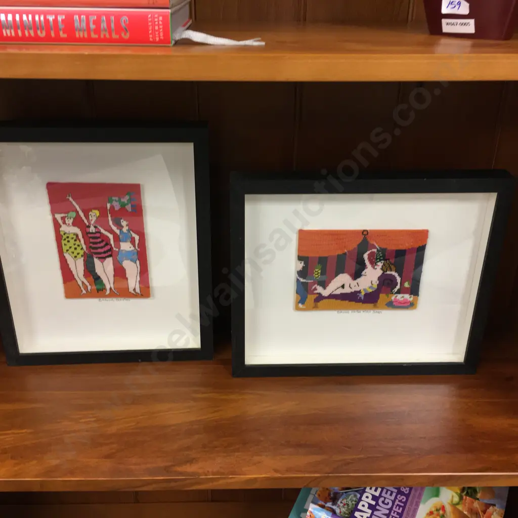 Framed Cross Stitch Artwork 'Bathing Beauties' H32cm & 'Bring On The Men Slaves' Image 1++