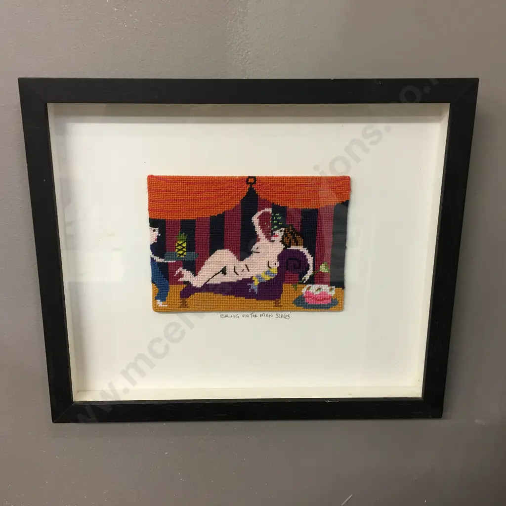 Framed Cross Stitch Artwork 'Bathing Beauties' H32cm & 'Bring On The Men Slaves' Image 1++