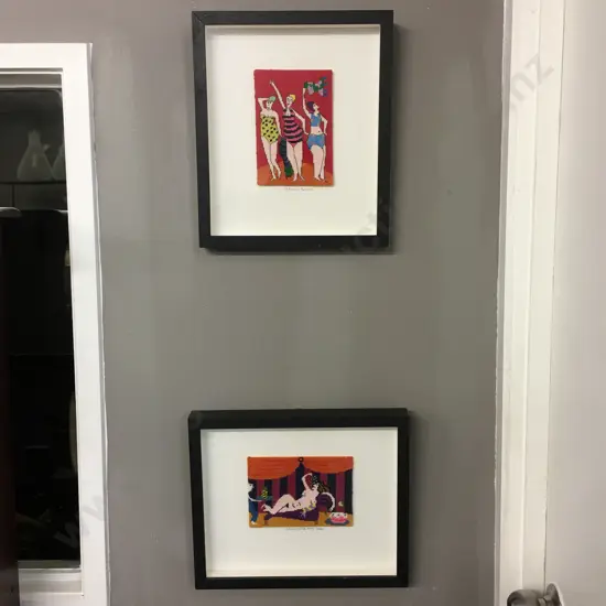 Framed Cross Stitch Artwork 'Bathing Beauties' H32cm & 'Bring On The Men Slaves'