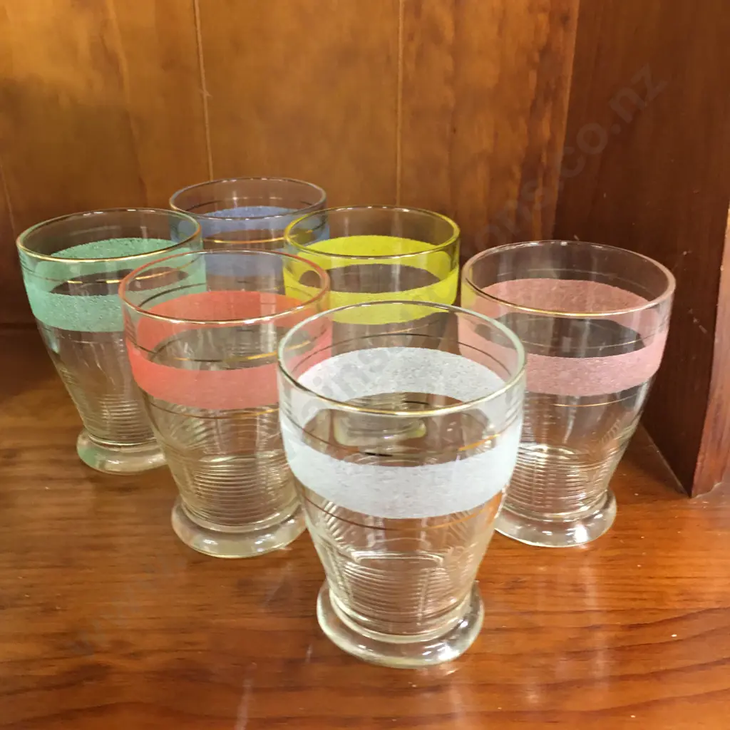Set of 6 Retro Banded Glass Tumblers Image 1++