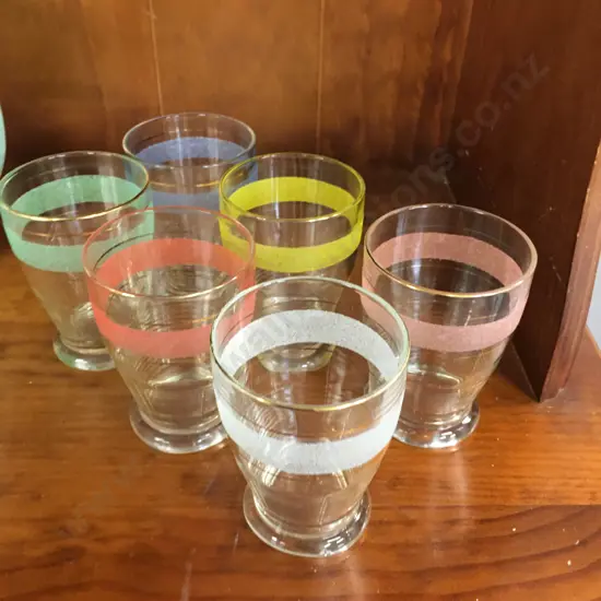 Set of 6 Retro Banded Glass Tumblers