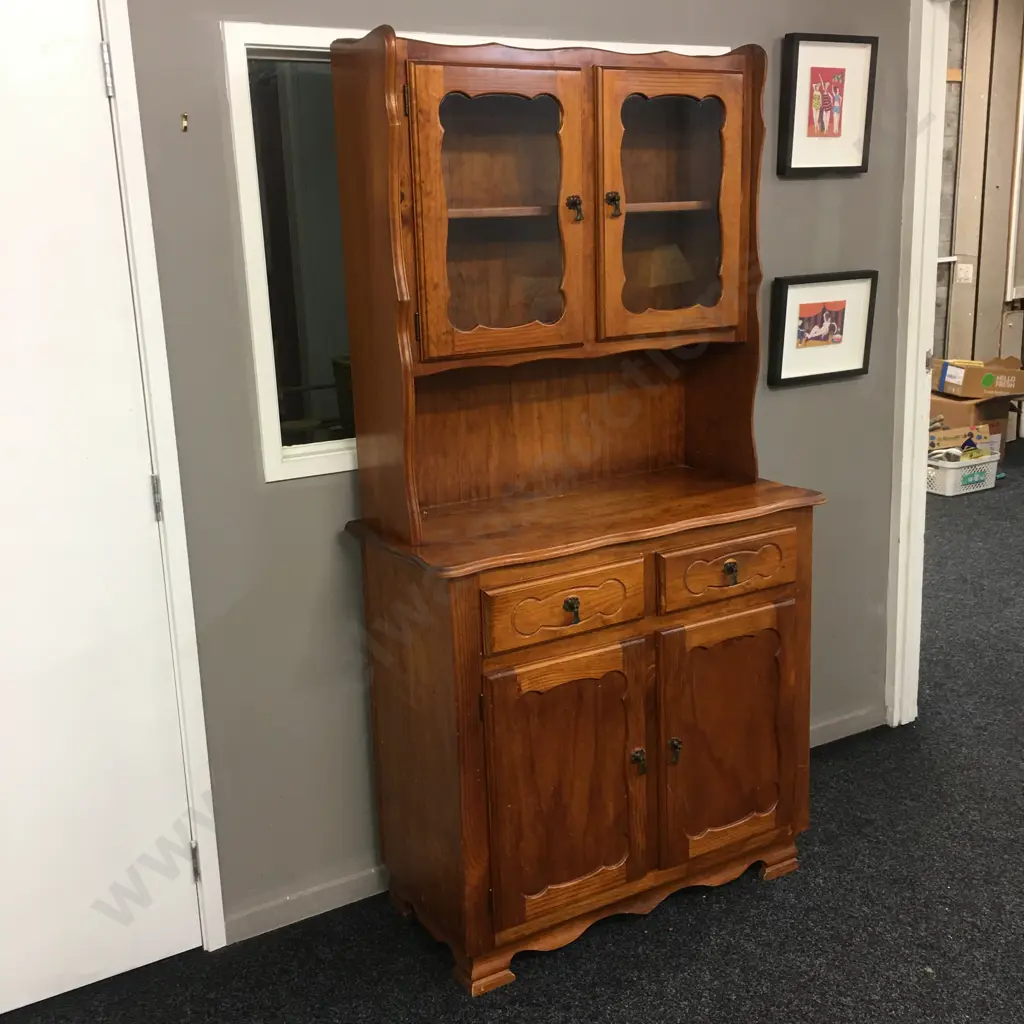 Pine 4 Door Hutchdresser, 2 Drawers, 2 Glass Doors, H185 W96 D45cm Image 1++