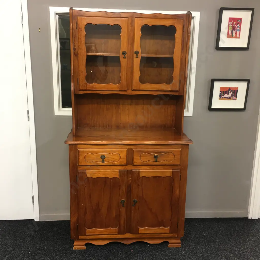 Pine 4 Door Hutchdresser, 2 Drawers, 2 Glass Doors, H185 W96 D45cm Image 1++