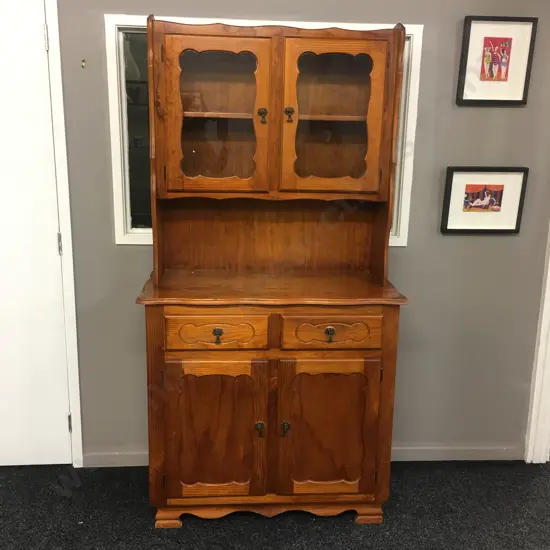 Pine 4 Door Hutchdresser, 2 Drawers, 2 Glass Doors, H185 W96 D45cm