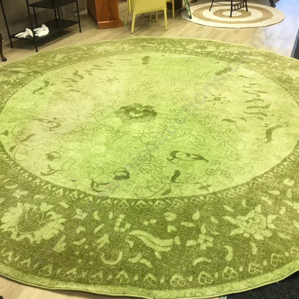 Retro Lime Green Round Floor Rug, Unique Loom Vista Collection, 3.64m Image 1++