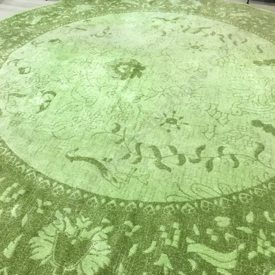 Retro Lime Green Round Floor Rug, Unique Loom Vista Collection, 3.64m