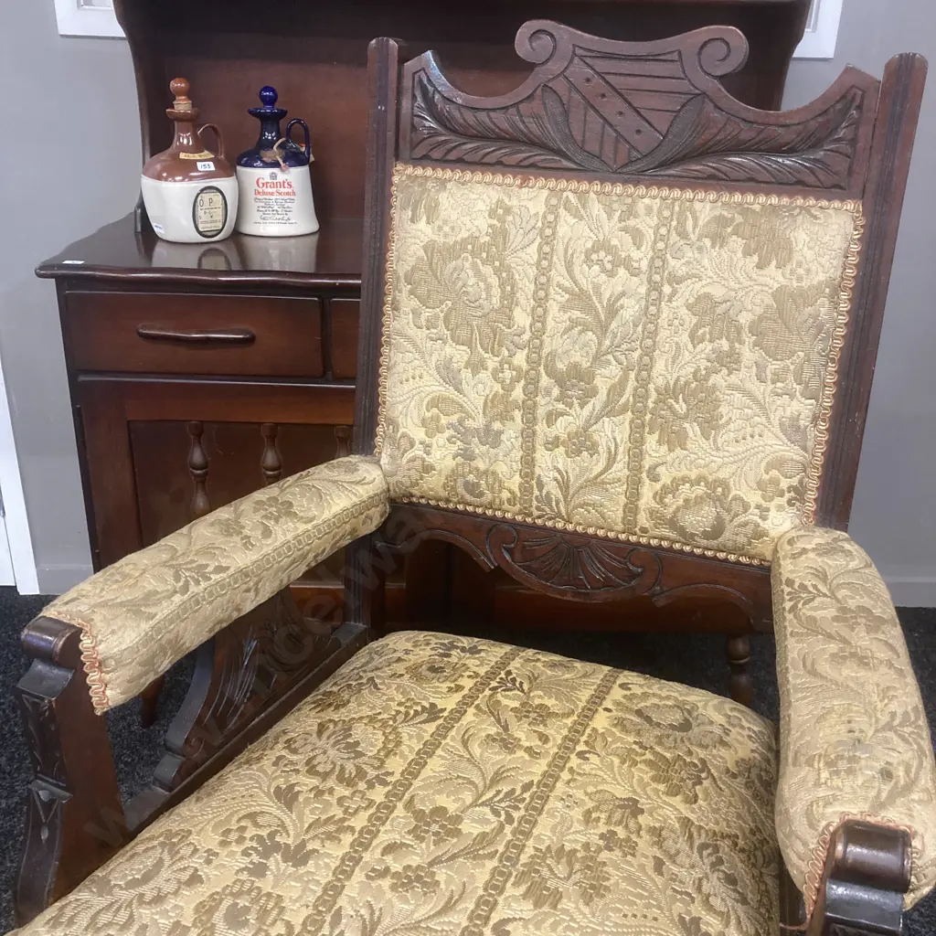 Antique Edwardian Walnut Library Salon Chair Image 1++
