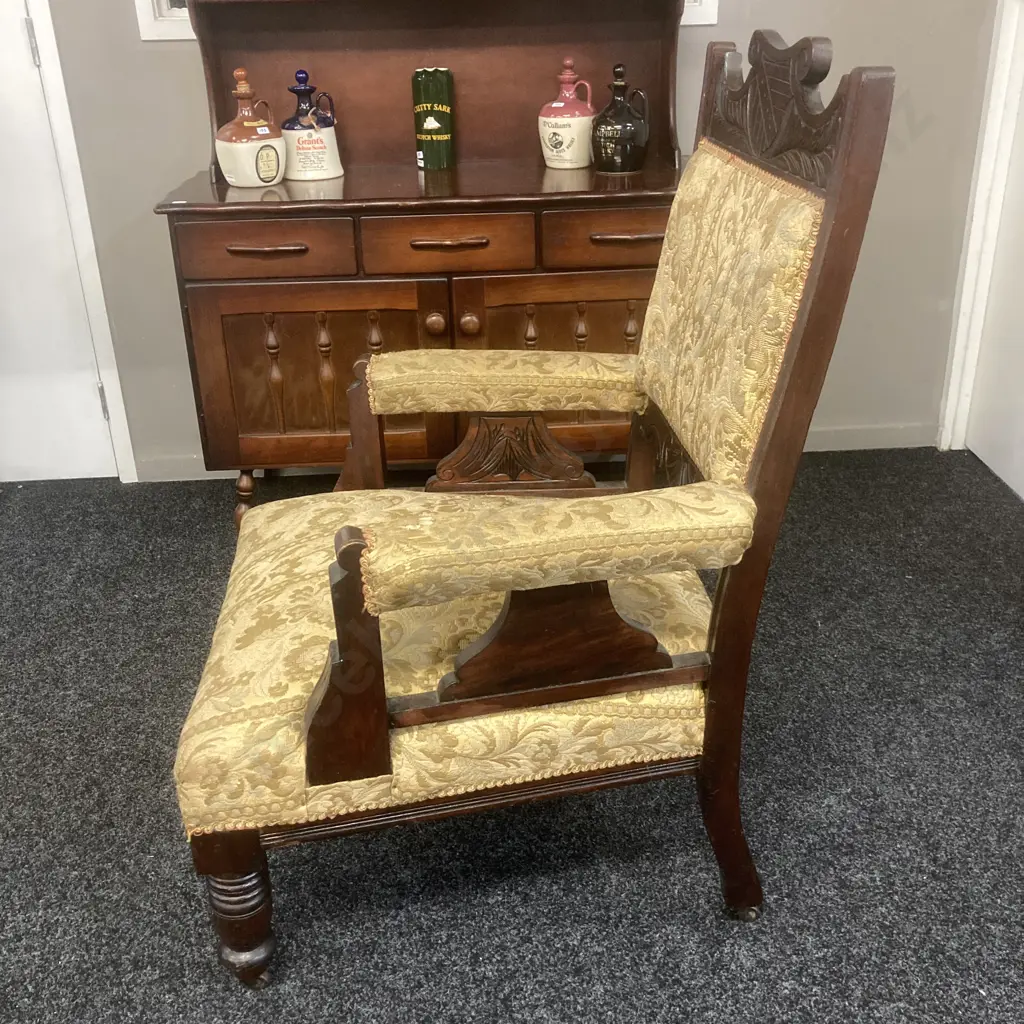 Antique Edwardian Walnut Library Salon Chair Image 1++