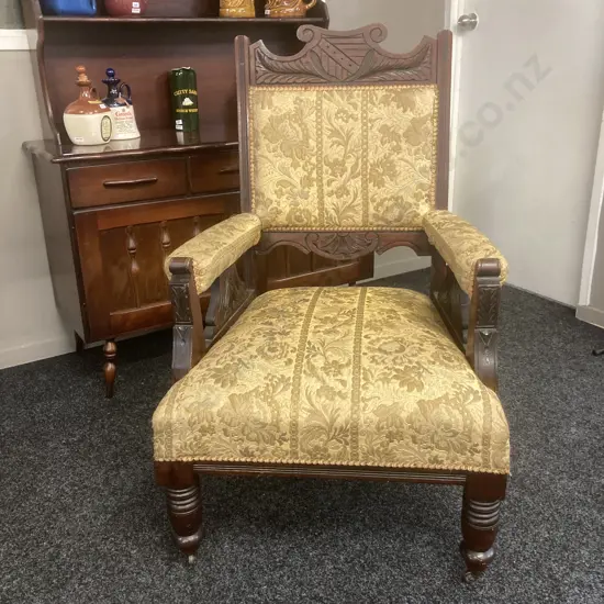 Antique Edwardian Walnut Library Salon Chair