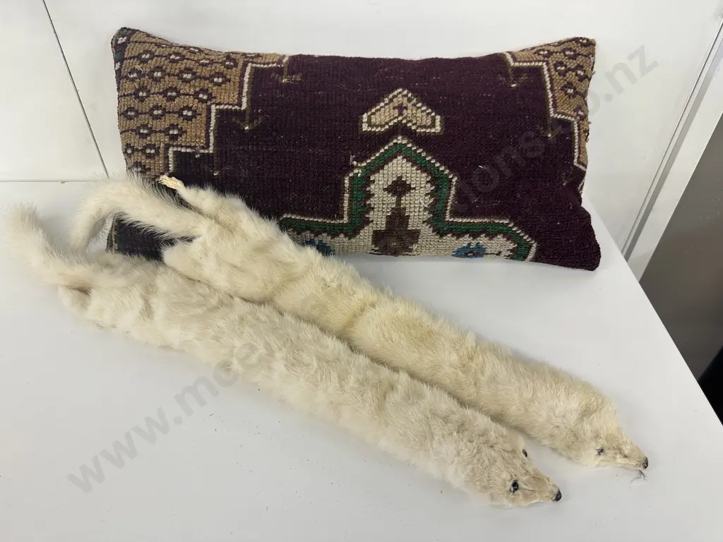 Vintage Morroccan Rectangular Cushion & Fur Stoles Image 1++