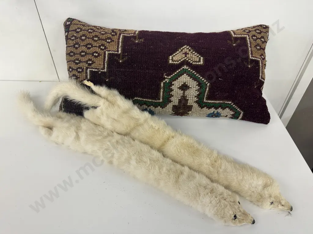 Vintage Morroccan Rectangular Cushion & Fur Stoles Image 1++