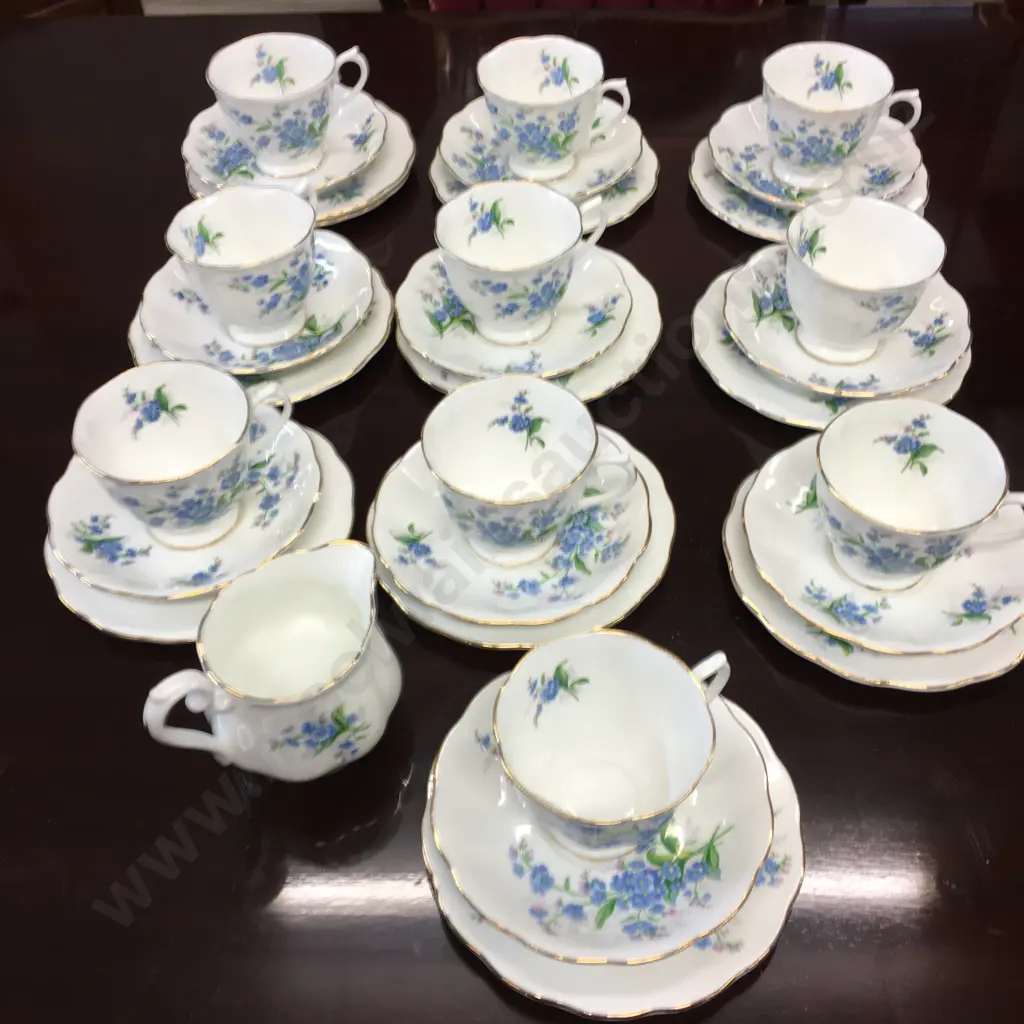Vintage Royal Albert Forget-Me-Not Countess Trios x 10 With Creamer & Side Plate Image 1++